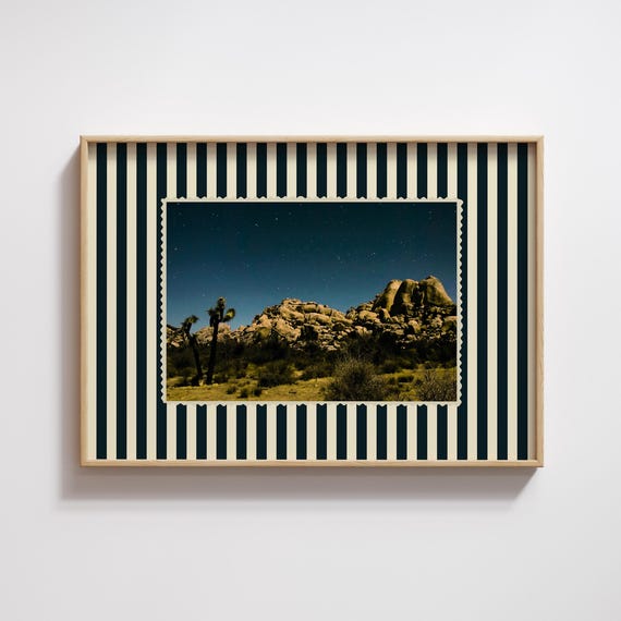 Retro Western Art Desert Night Print Eclectic Vintage Postcard Trendy Striped Maximalist Home Decor 78