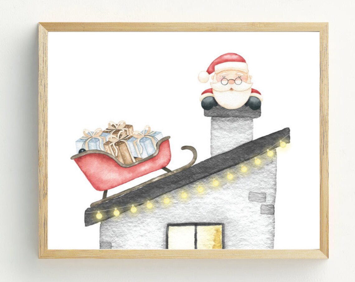 Christmas Santa Art Print, Holiday Wall Decor