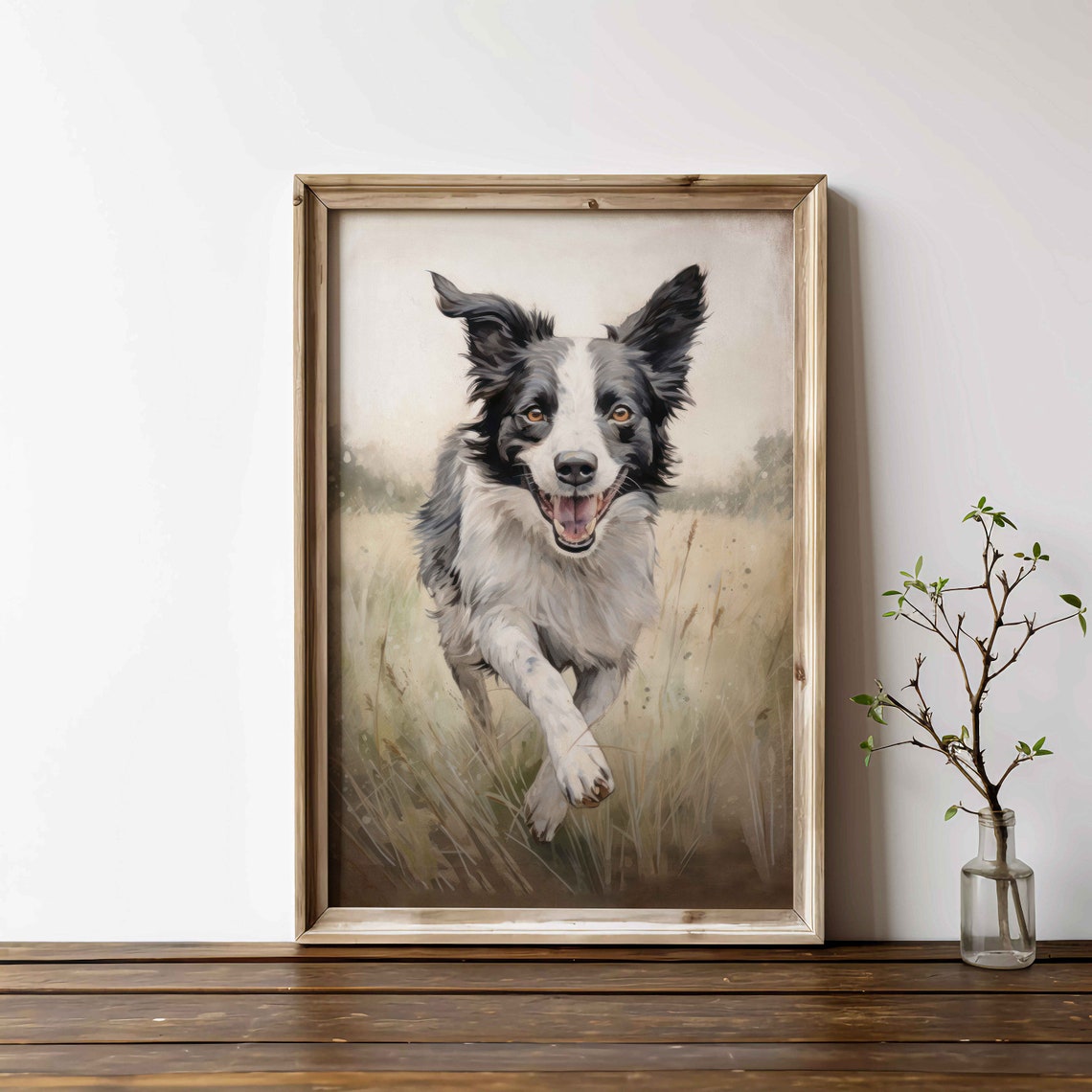 Happy Border Collie Running Through A Golden Field Portrait Poster
