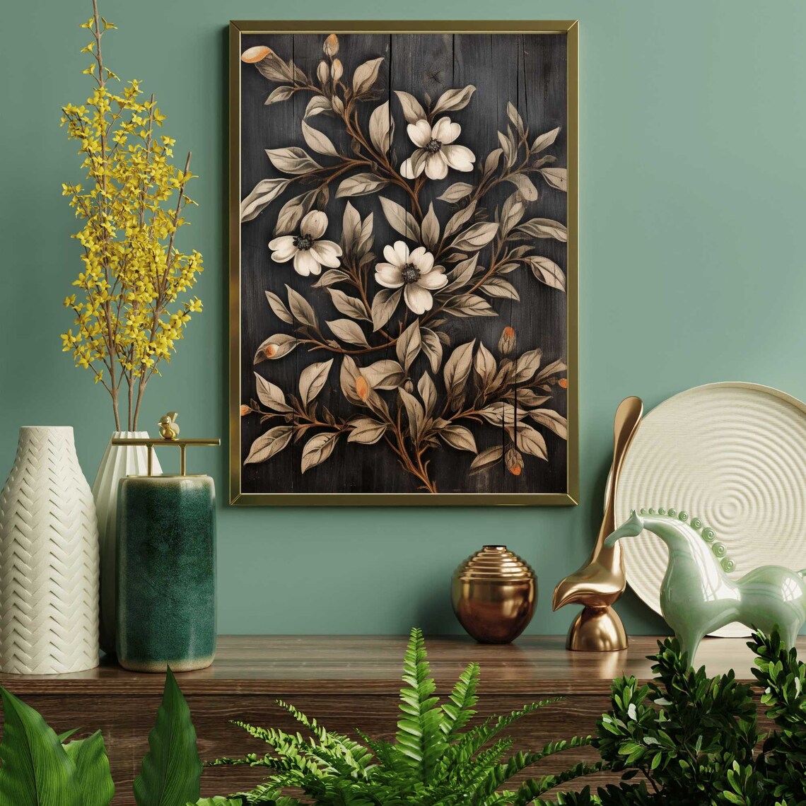 Black Floral Print, Rustic Vintage Botanical Art - Image 2
