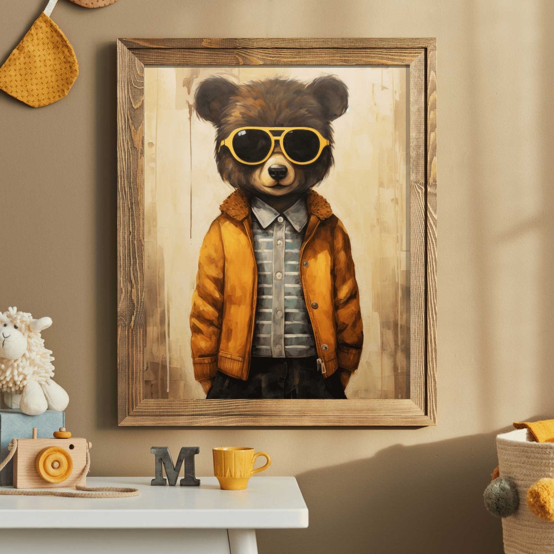 Cool Bear Cub in Mustard Jacket and Yellow Sunglasses Poster - Image 2