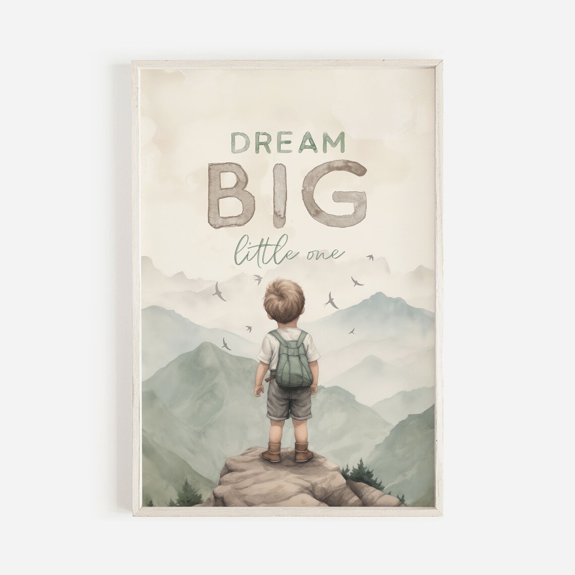 Dream Big Little One Boy Nursery Quote Art Print - Image 2