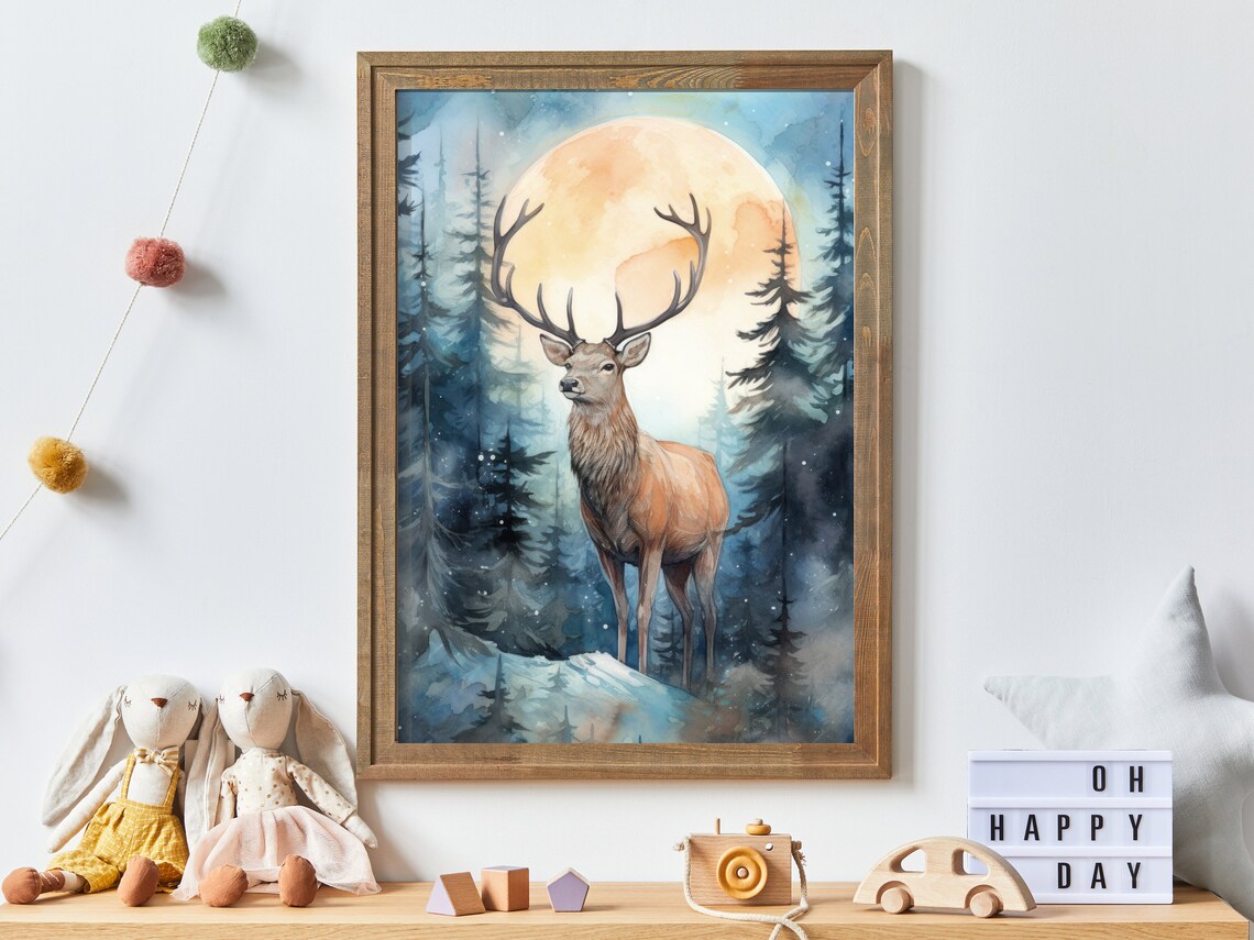 Deer Nursery Watercolor Art Print, Kids Room Decor