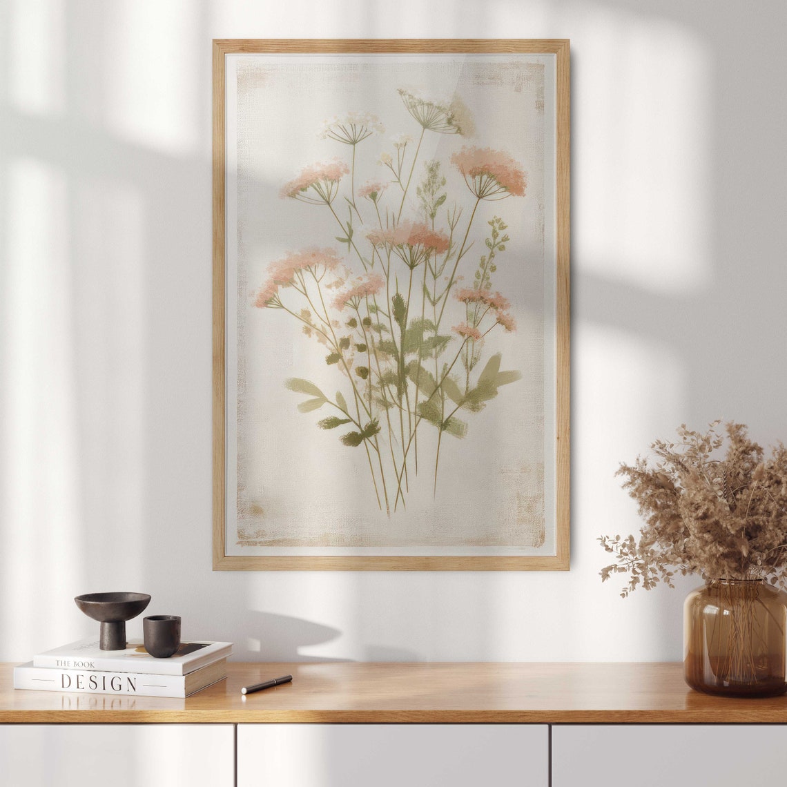 Rustic Blush Pink Wildflower Blossoms Vintage Botanical Meadow Poster - Image 2
