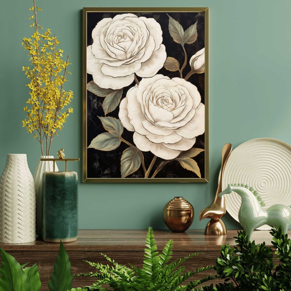 White Rose Painting, Rustic Floral Art Print - Image 2