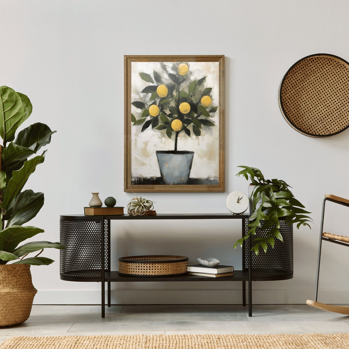 Potted Lemon Tree Still Life Rustic Oil Painting Kitchen Poster - Image 2