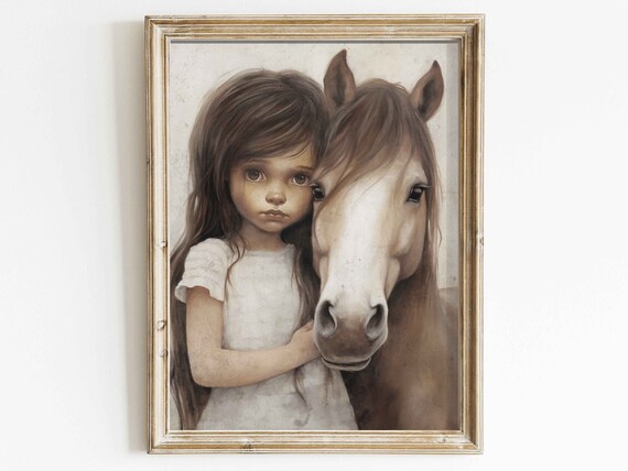 Young Girl Tenderly Hugging Her Horse in Soft Sepia Tones Poster