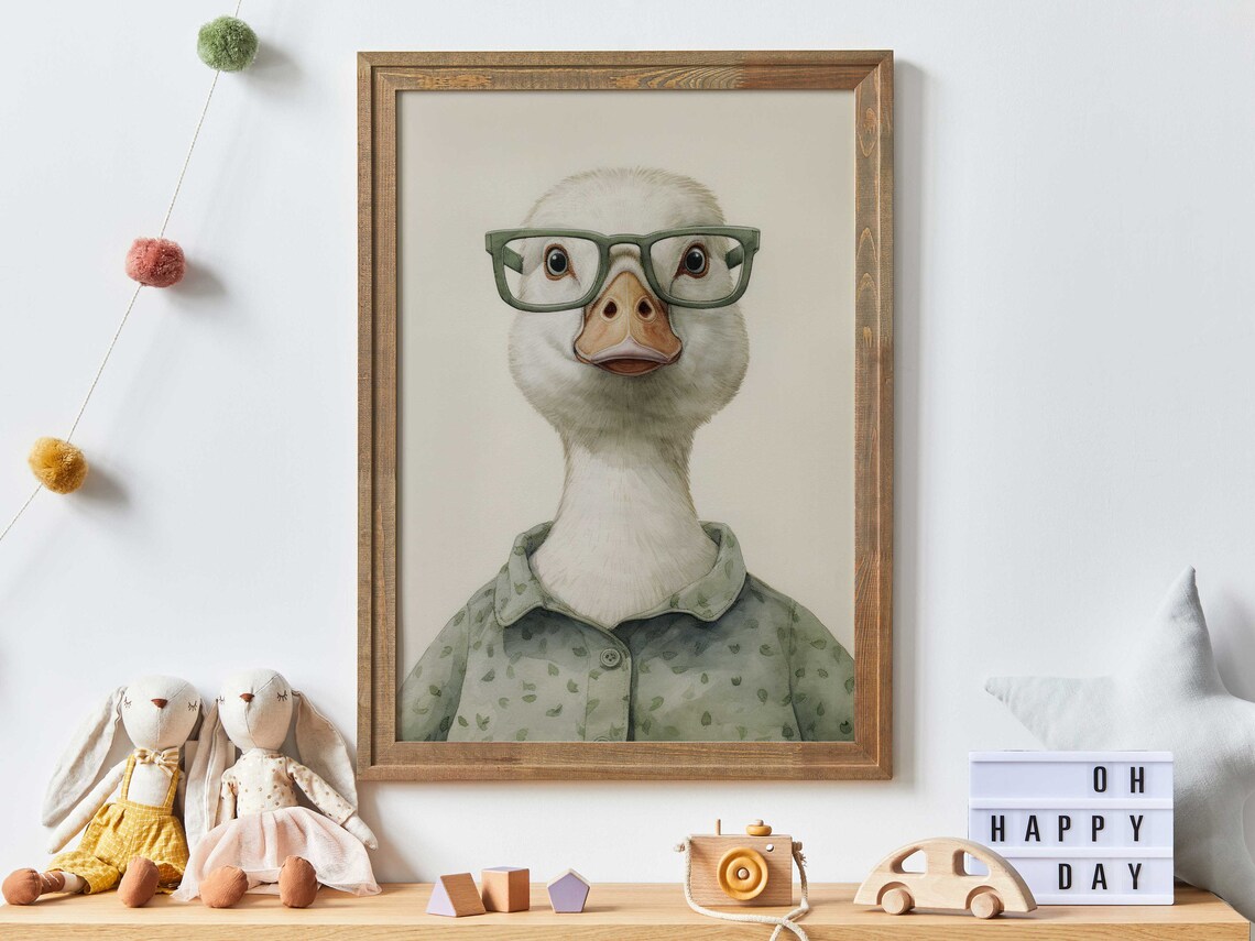 Goose Animals Wearing Glasses Vintage Art Print