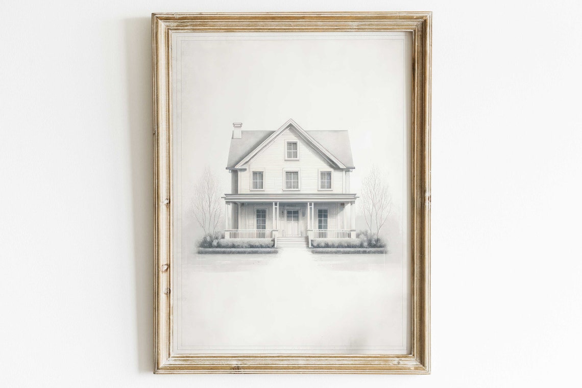 Minimalist White Farmhouse Sketch Modern Country Home Poster