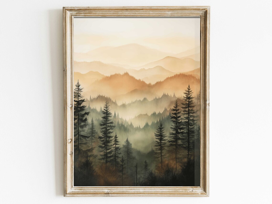 Forest Watercolor Landscape Art Print, Cabin Decor