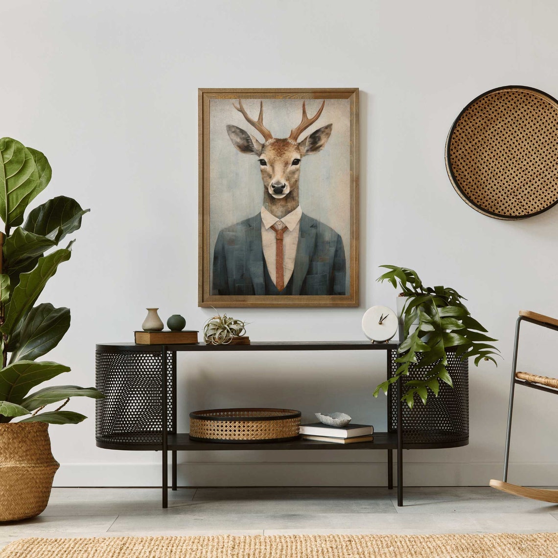Dapper Deer Stag In Suit And Tie Funny Woodland Animal Portrait Poster - Image 3