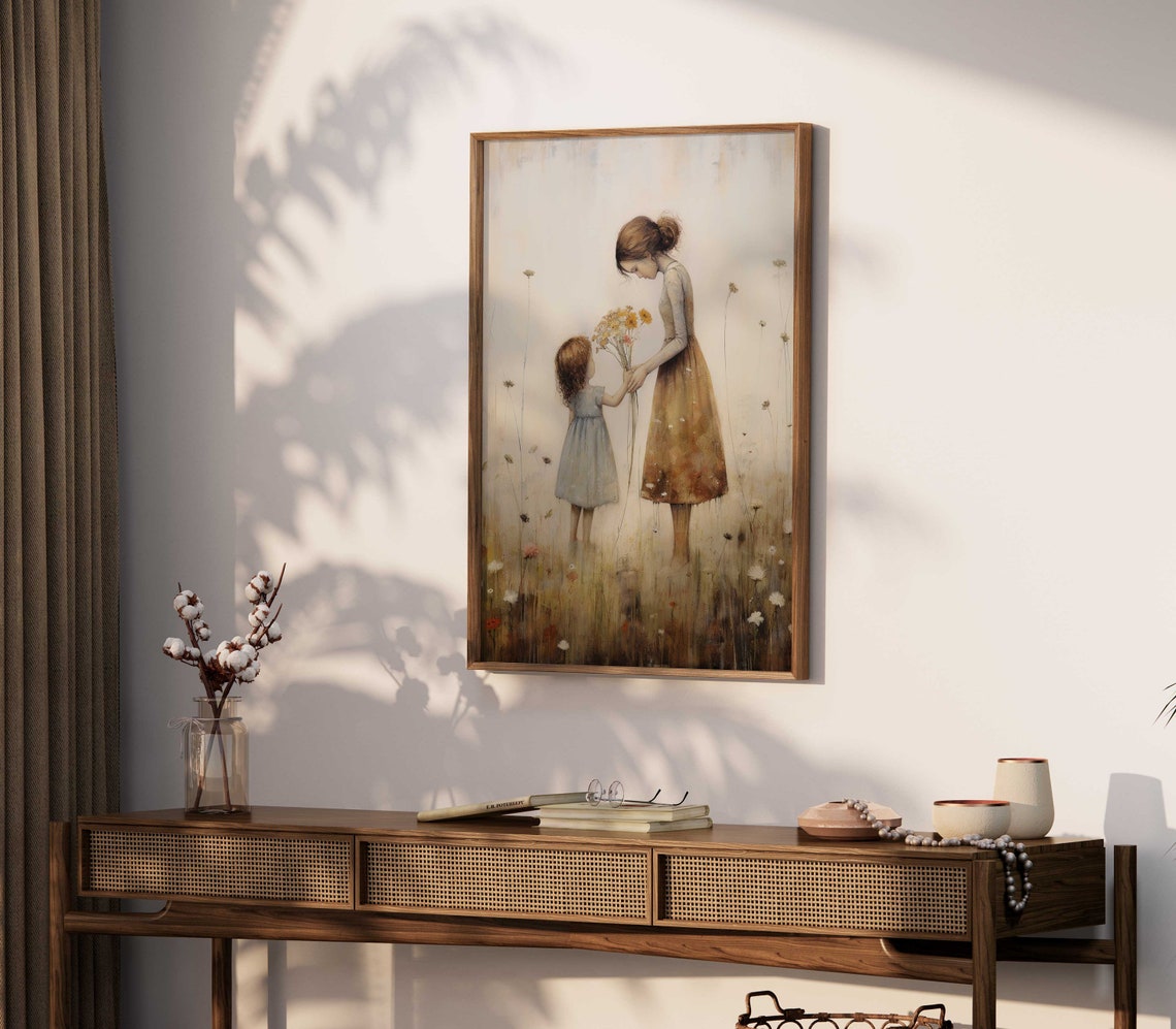 Mother and Daughter with Wildflower Bouquet Tender Bond Poster - Image 2