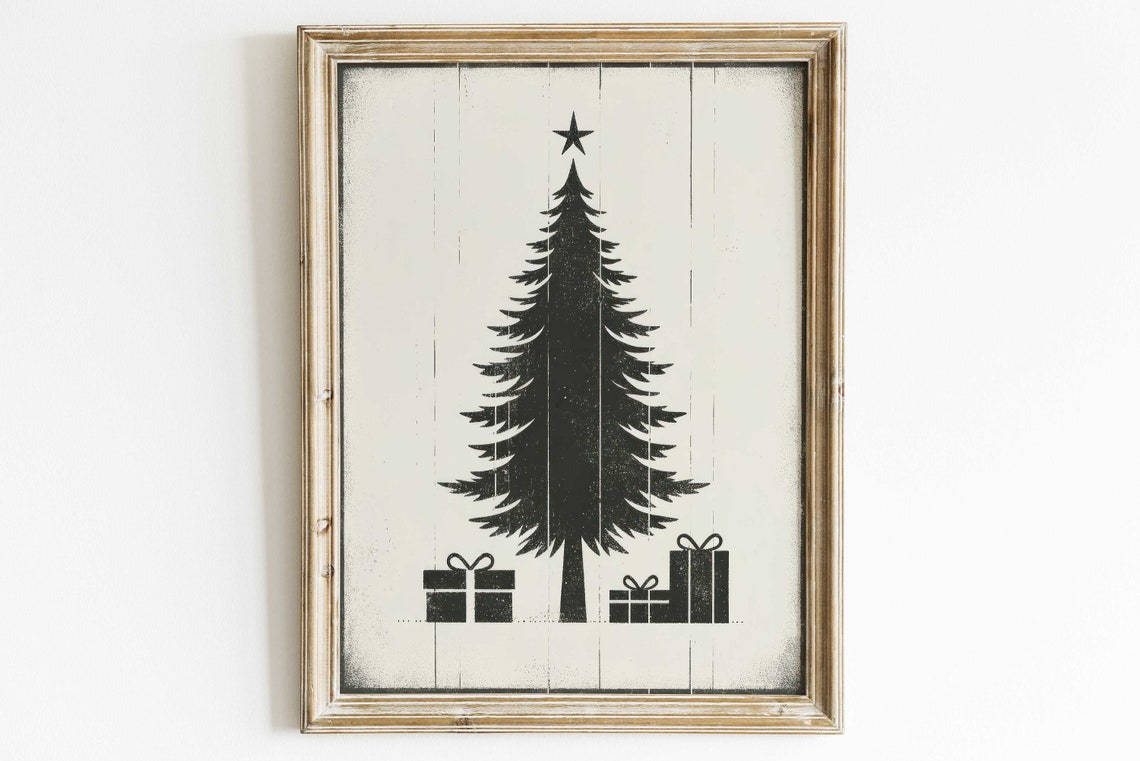 Minimalist Christmas Tree with Gifts Terracotta Holiday Poster