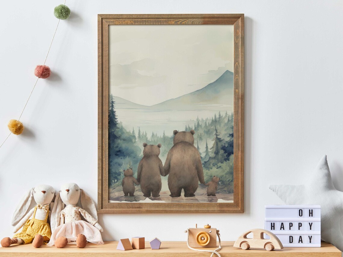 Bear Family of Three Woodland Nursery Art Print