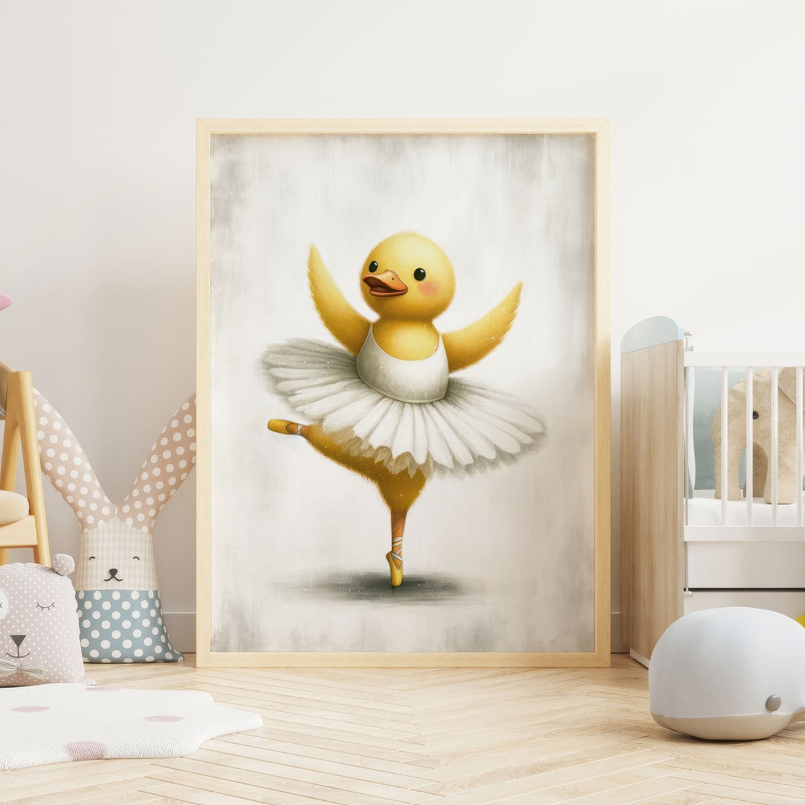 Dancing Duck Ballerina in Pink Flowers Funny Nursery Art Poster - Image 2