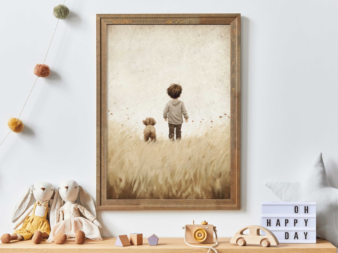Puppy Nursery Print, Vintage Nursery Dog Art