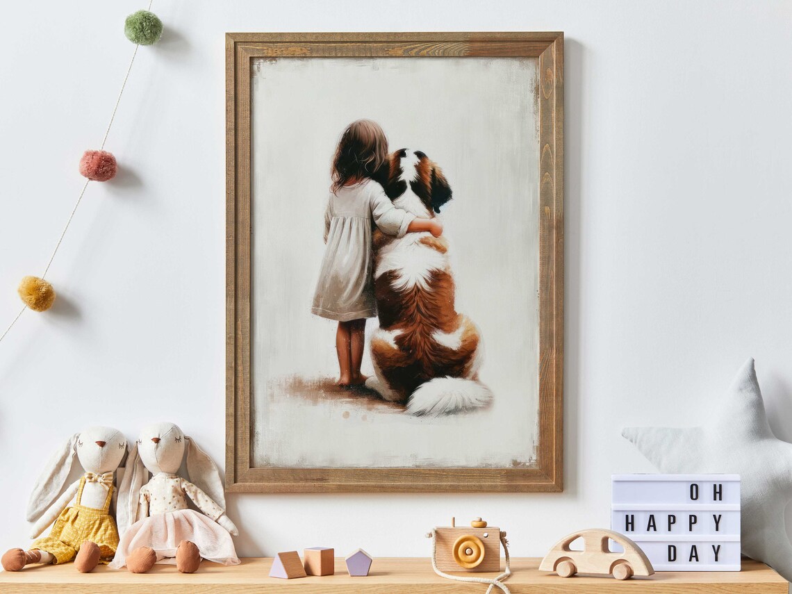 Saint Bernard Print, Girls Room Dog Nursery Decor