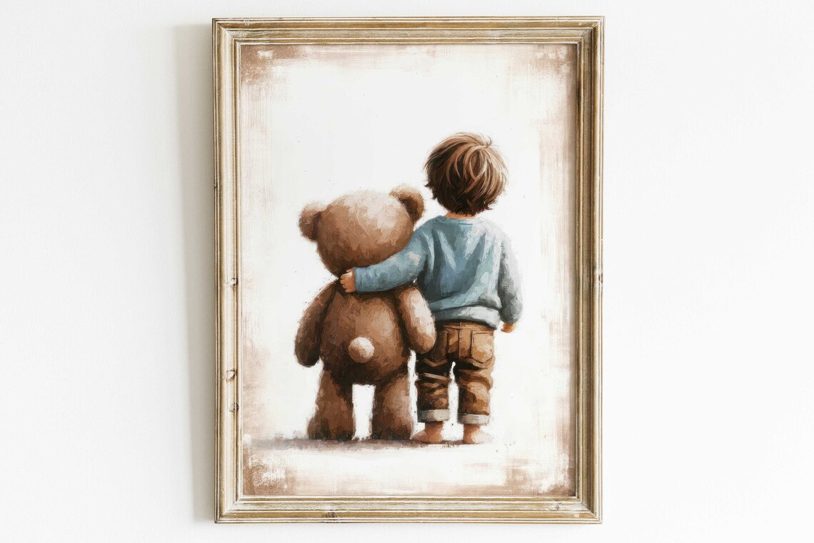 Boy Teddy Bear Vintage Nursery Art Print - Image 2