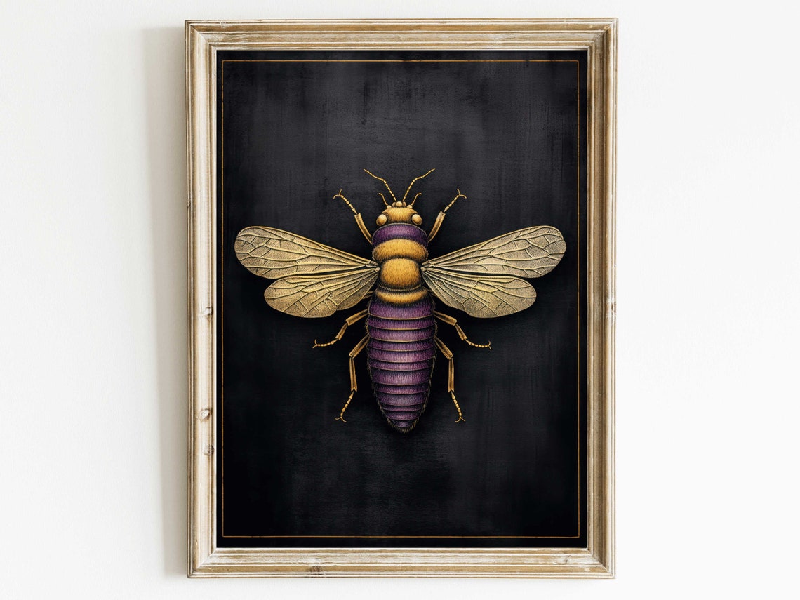 Vintage Golden Bee Insect Chalkboard Botanical Study Wall Poster