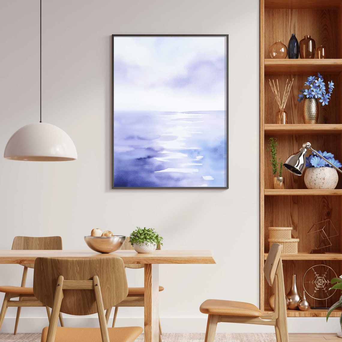 Purple Watercolor Seascape Abstract Ocean Waves Minimalist Art Print - Image 2