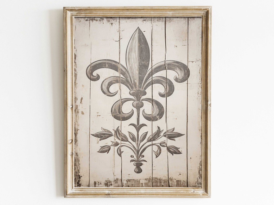 Classic Fleur De Lis On Distressed Whitewashed Wood Planks Poster