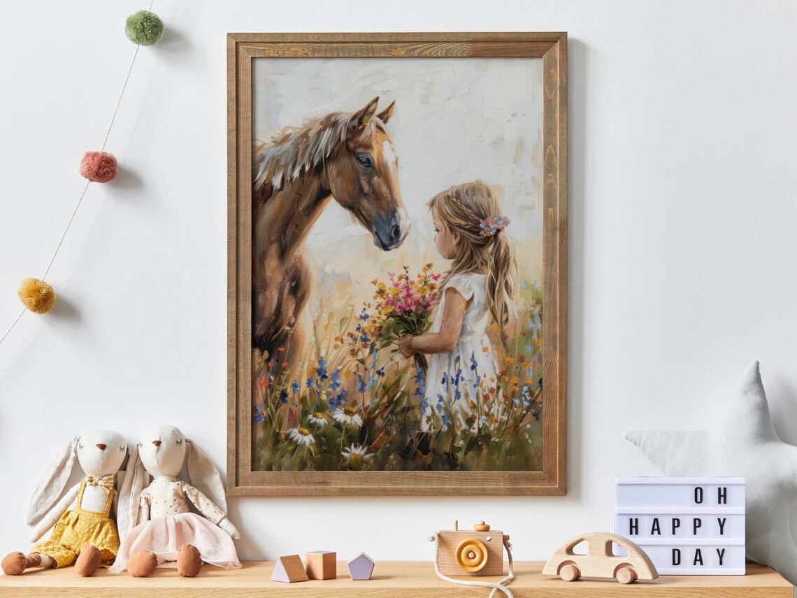 Horse Nursery Art Print, Rustic Girl Room Decor