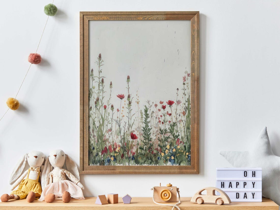 Red Wildflower Field Poster Tall Blooms Minimalist Watercolor Floral - Image 3