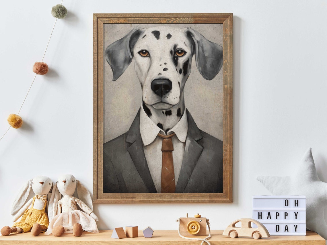 Dalmatian Dog In Suit And Tie Funny Portrait Animal Art Poster