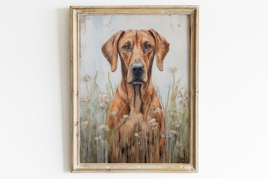 Rhodesian Ridgeback Portrait Among Wildflowers Rustic Dog Poster - Image 2