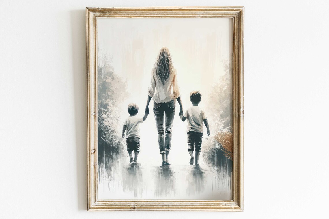 Mother And Sons Family Art Print, Brother Bond