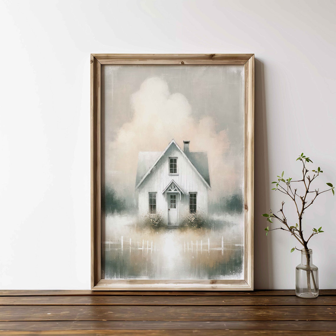 White Country House in Morning Fog Rustic Farmhouse Art Poster - Image 2