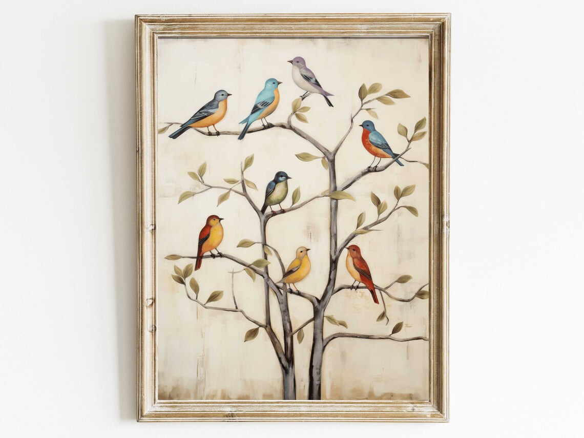 Minimalist Bird Print, Vintage Rustic Farmhouse Art