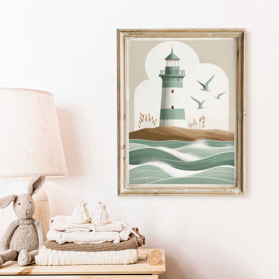 Vintage Lighthouse by the Sea With Seagulls Coastal Travel Poster - Image 2