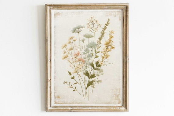 Wildflower Art Print, Rustic Vintage Floral Decor