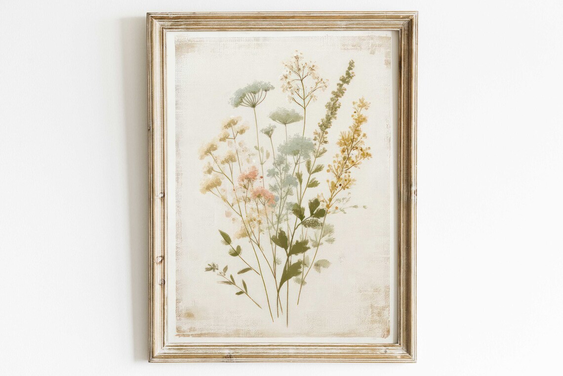 Wildflower Art Print, Rustic Vintage Floral Decor