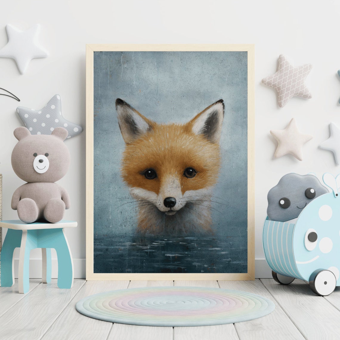 Red Fox Bathing Watercolor Woodland Forest Animal Portrait Poster - Image 2