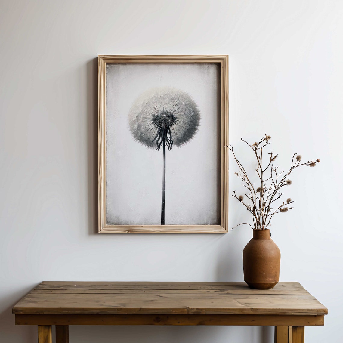 Minimalist Black and White Dandelion Seed Head Close-Up Poster - Image 2