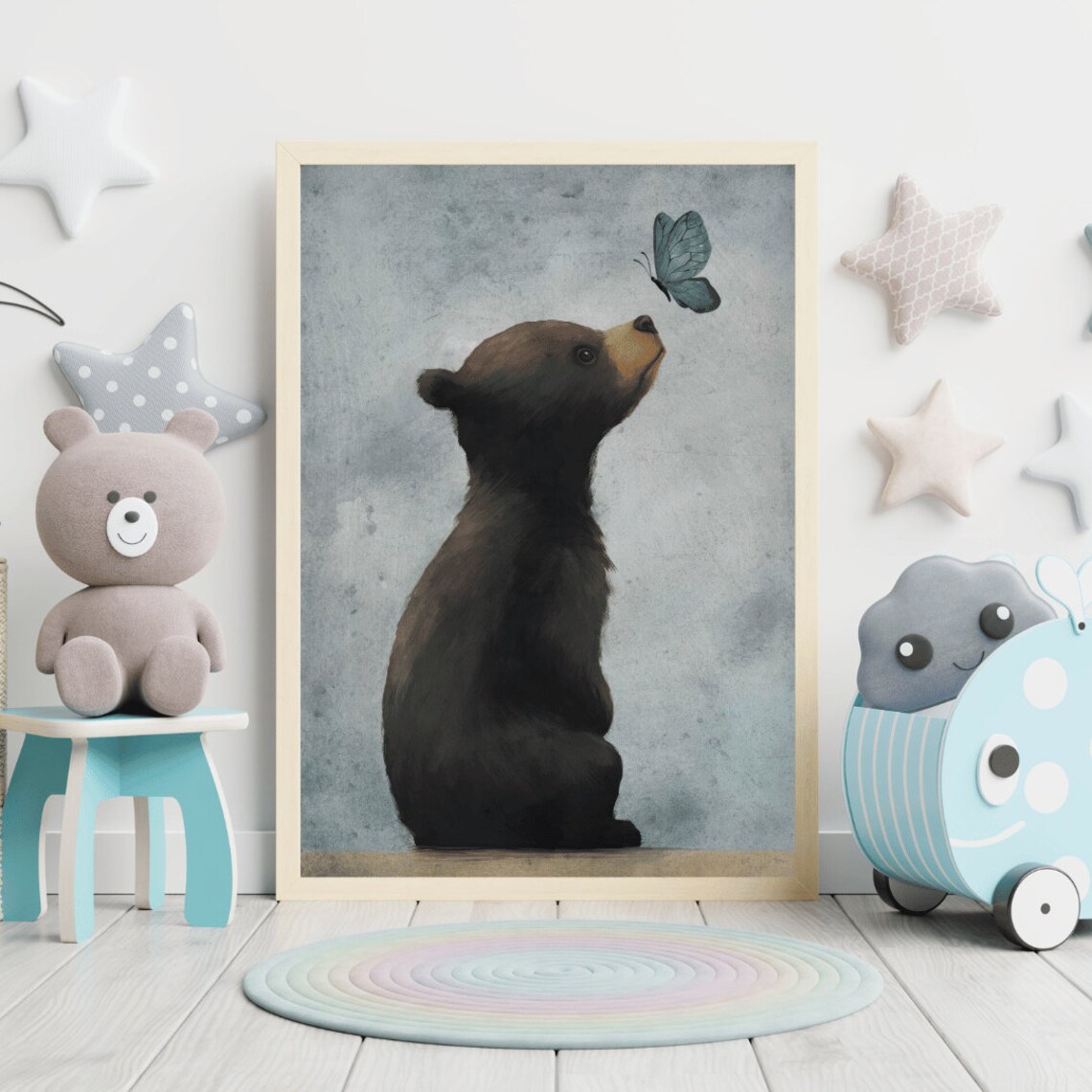Bear Nursery Decor, Neutral Woodland Animal Art Print - Image 2