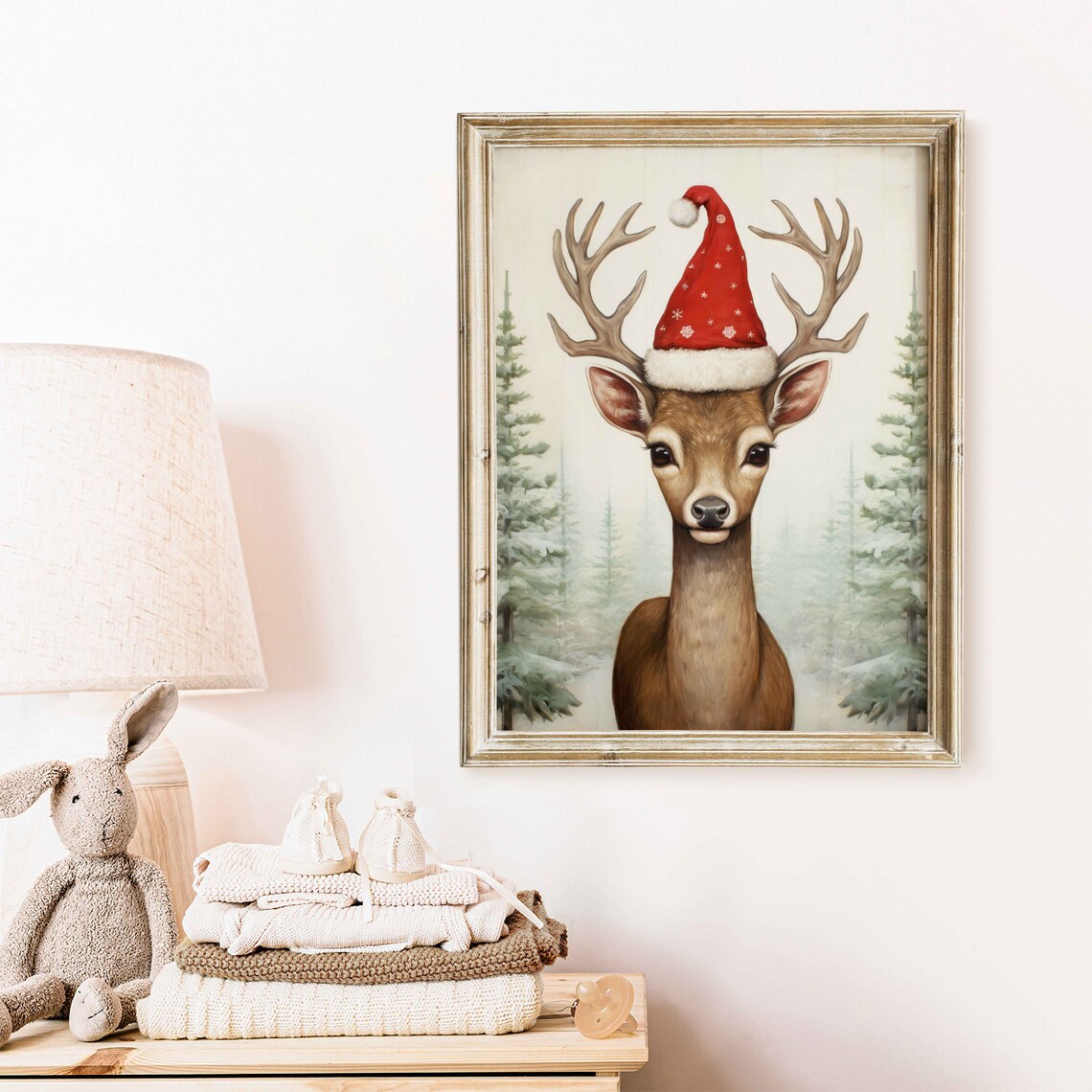 Christmas Animal Wall Art Deer Nursery Decor Christmas Print For Kids Rooms Animal In Christmas Forest Animal Nurseryprintable Kids Art - Image 2