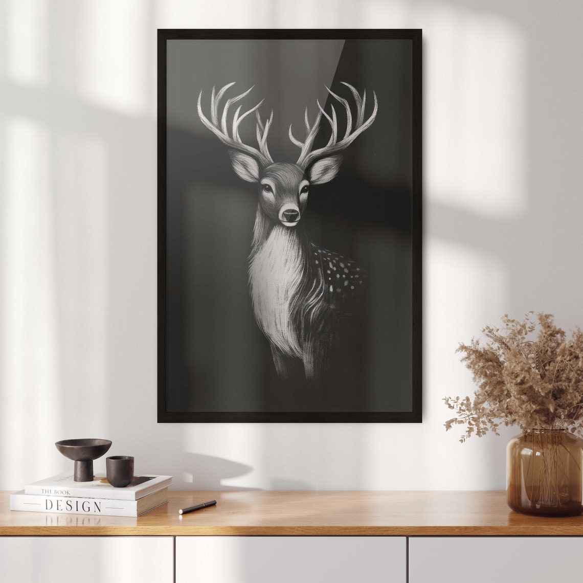 Noble Stag Portrait on Black Chalkboard Farmhouse Woodland Deer Poster - Image 2