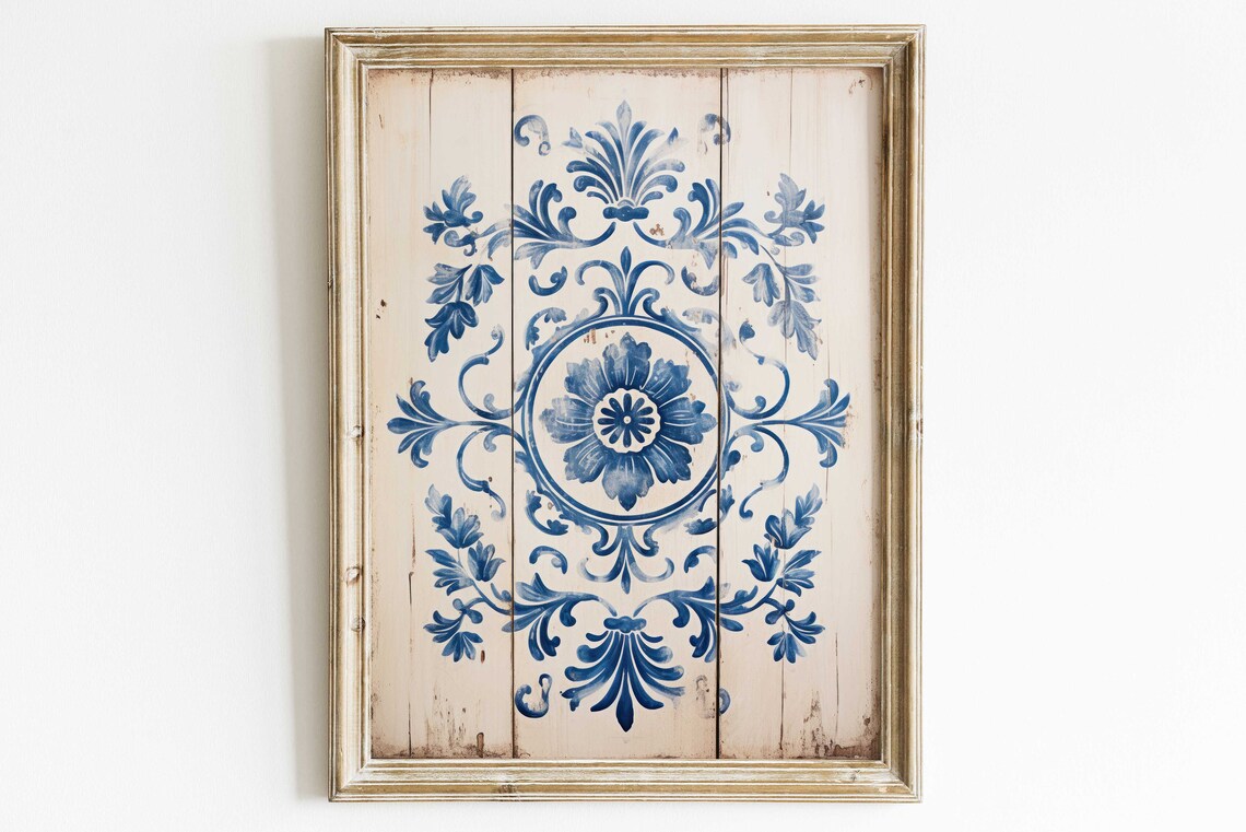 Azulejo Portuguese Tile Art Print, Vintage Motif