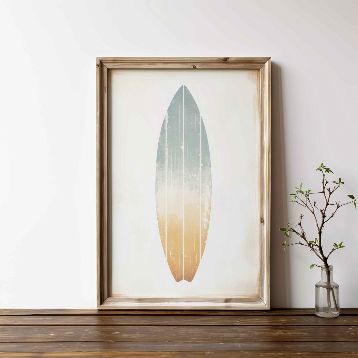Minimalist Ombre Surfboard from Blue to Sandy Gold Coastal Poster