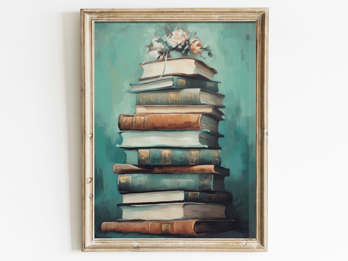 Books Stack Vintage Book Lover Art Print