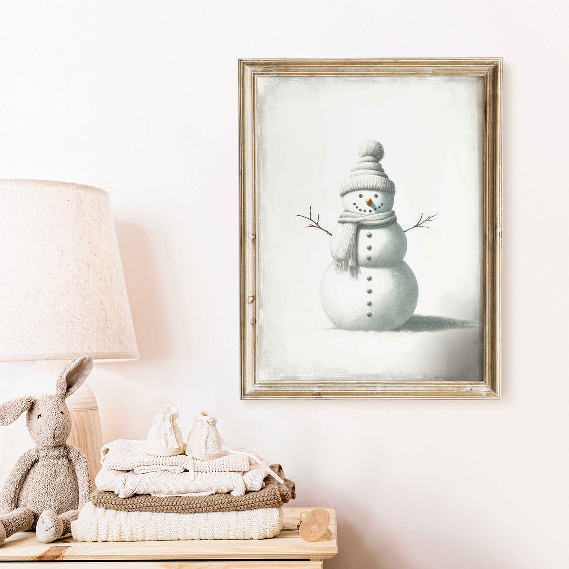 Adorable Snowman In Knit Hat And Scarf Winter Nursery Art Poster - Image 2