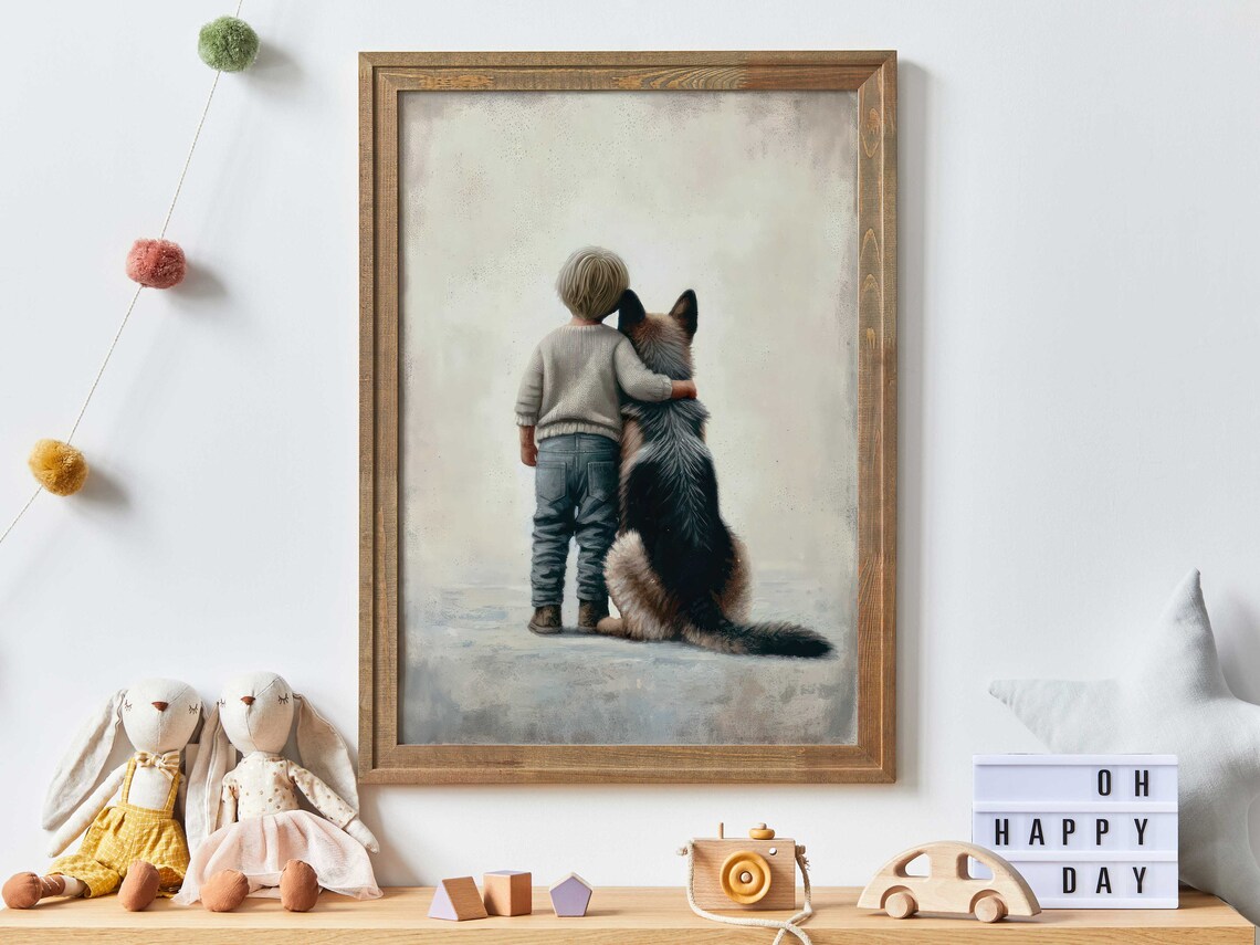 German Shepherd Nursery Decor Art Print, Boy Dog Art
