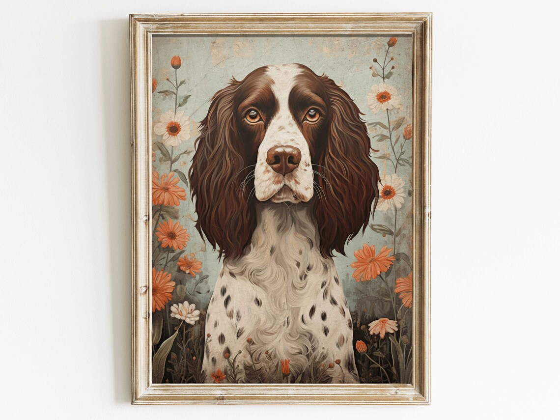 Springer Spaniel Vintage Dog Portrait Art Print