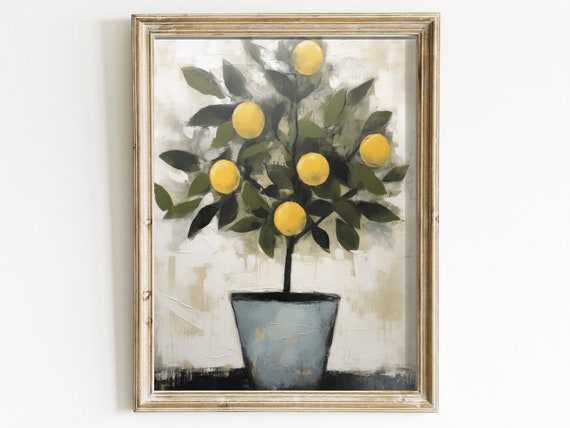 Kitchen Wall Art Print Vintage Lemon Tree Painting Rustic Home Country Decor Farmhouse Wall Decor Kitchen Art Art