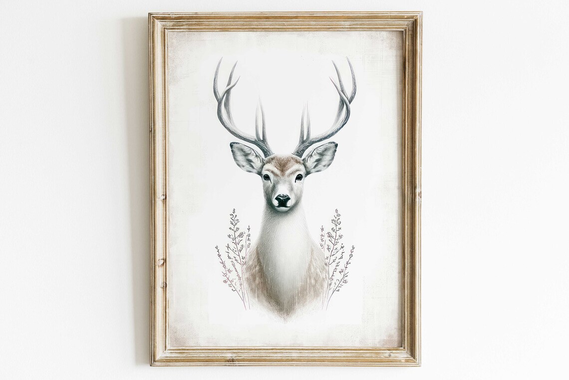 Majestic Stag Deer Portrait With Antlers Farmhouse Art Poster