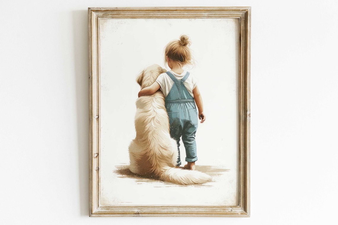 Golden Retriever Print Dog Nursery Decor Girl And Dog Art Girls Room Dog Decor Toddler Room Decor Cute Dog Decor Dog Art - Image 2