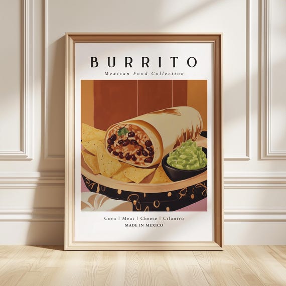 Burrito Art Print Mexican Food Poster Street Kitchen Decor Foodie Gift